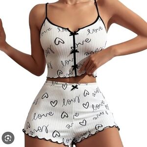 Source Unknown Love Print Pajama Set - White and Black